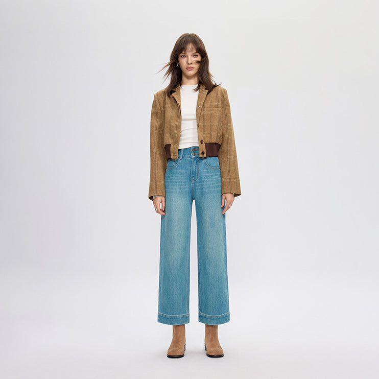four-sided elastic cropped high waist loose wide-leg