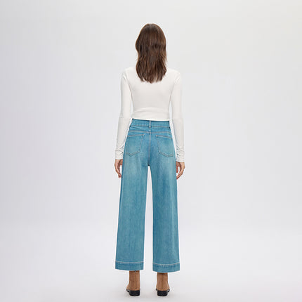 four-sided elastic cropped high waist loose wide-leg