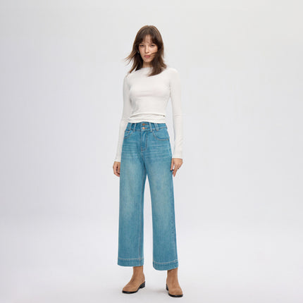 four-sided elastic cropped high waist loose wide-leg