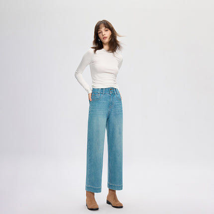 four-sided elastic cropped high waist loose wide-leg