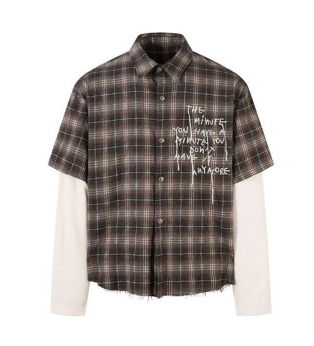 Street Distressed Fake Two-Piece Plaid Shirt