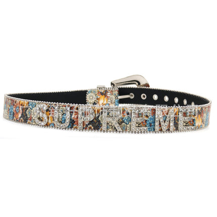 Cross-border trend print rhinestone belt