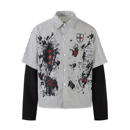 fake two-piece striped shirt with long sleeves