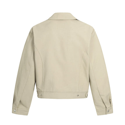 Plain cropped jacket men's solid color loose casual cleanfit high street trendy American suit collar cargo jacket