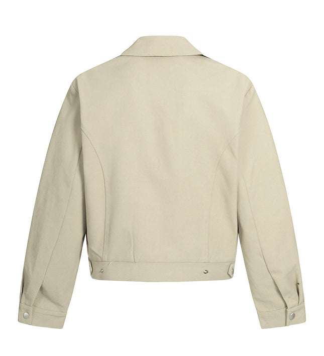 Plain cropped jacket men's solid color loose casual cleanfit high street trendy American suit collar cargo jacket