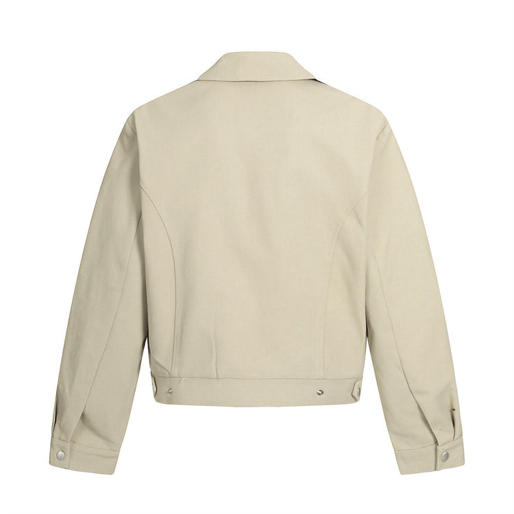 Plain cropped jacket men's solid color loose casual cleanfit high street trendy American suit collar cargo jacket