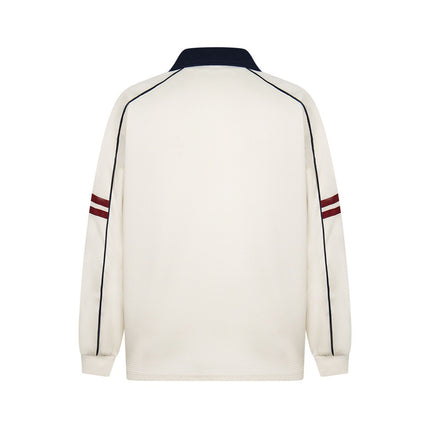 embroidered letter contrast color lapel long-sleeved top casual