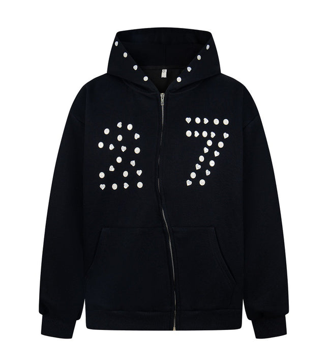 irregular twist zipper cardigan sweatshirt
