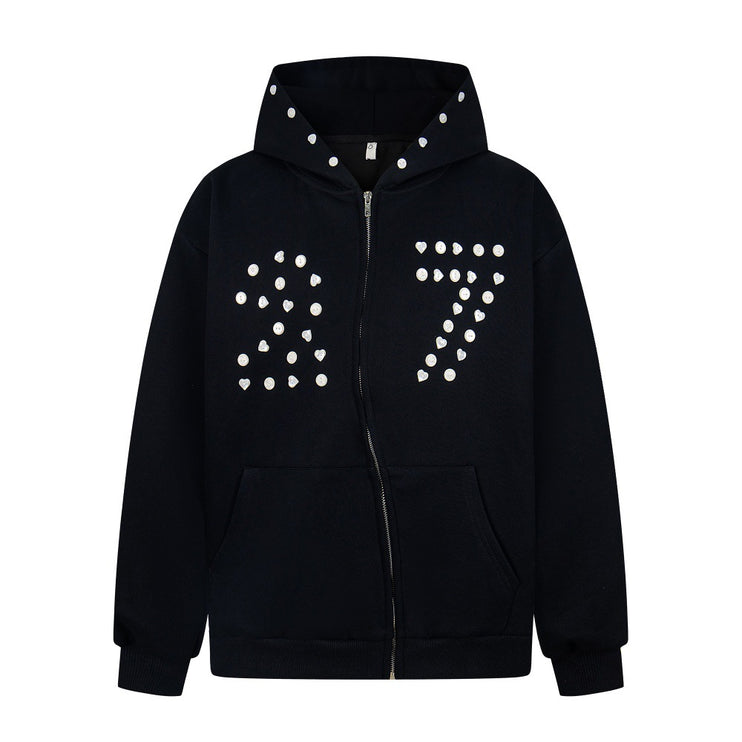 irregular twist zipper cardigan sweatshirt
