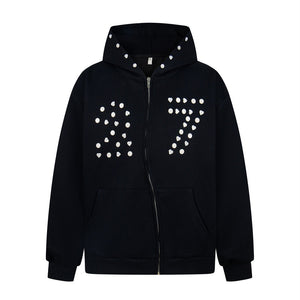 irregular twist zipper cardigan sweatshirt