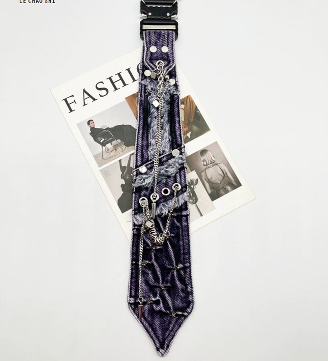 Lechao original trendy brand purple denim tie