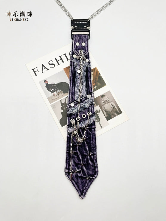 Lechao original trendy brand purple denim tie