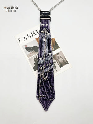 Lechao original trendy brand purple denim tie
