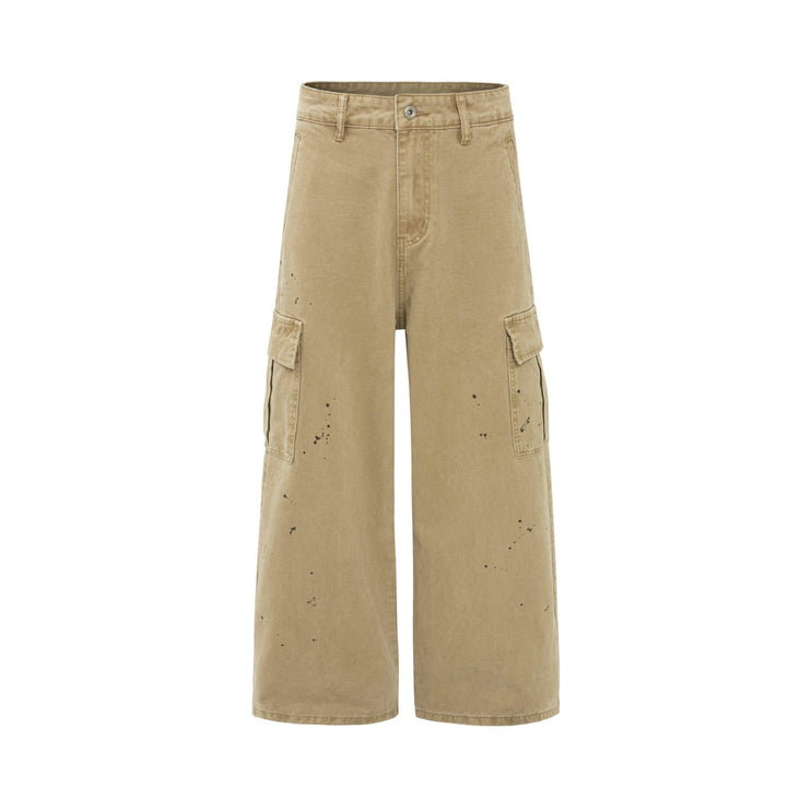 palm print design casual cargo trousers