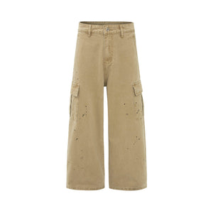 palm print design casual cargo trousers