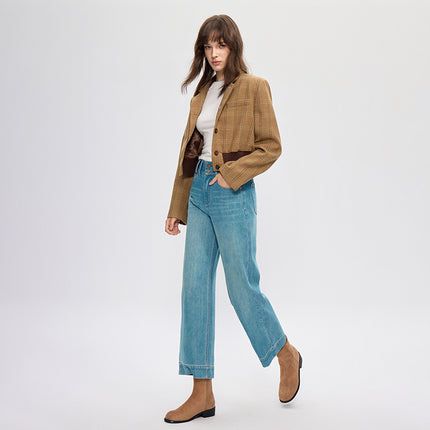 four-sided elastic cropped high waist loose wide-leg