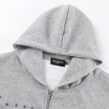 American trendy hooded sweatshirt men's autumn and winter heavy 400G design metal studded loose jacket