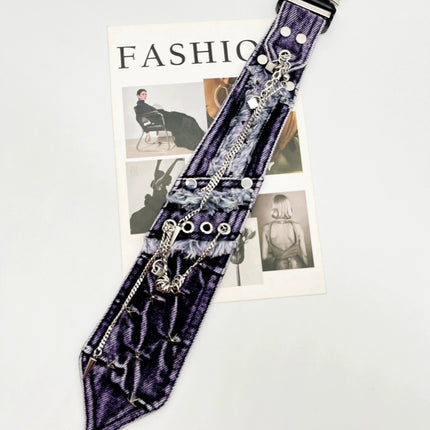 Lechao original trendy brand purple denim tie