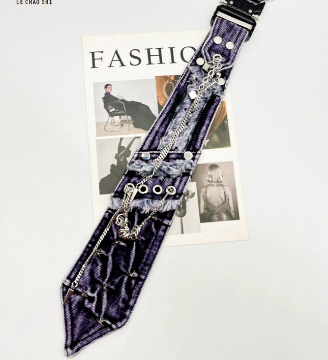 Lechao original trendy brand purple denim tie