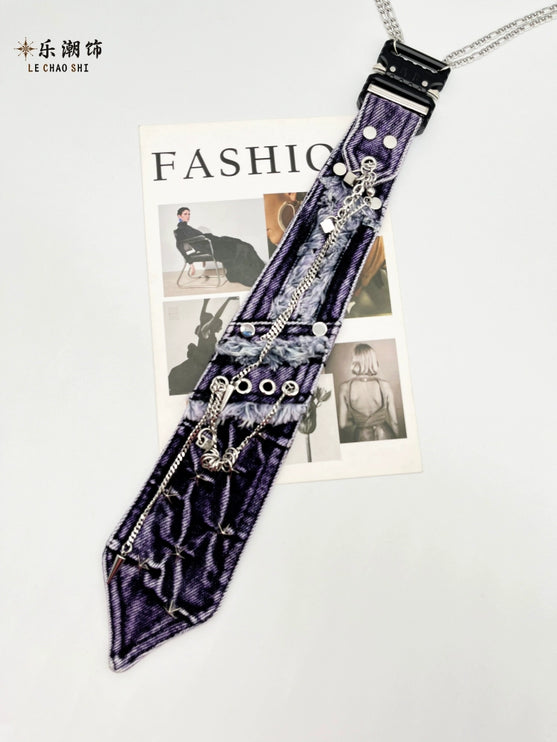 Lechao original trendy brand purple denim tie
