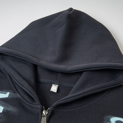 high street trendy zip Letter print hoodie