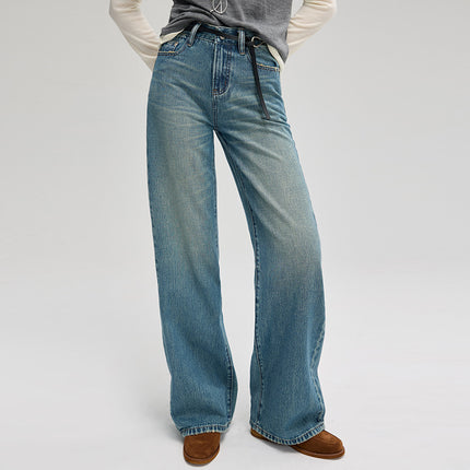 big cow fabric American retro heavy trend slimming wide-leg floor-length pants