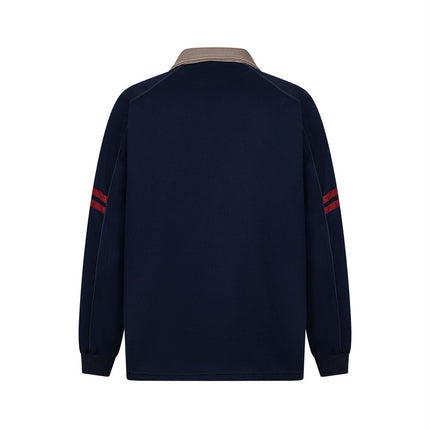 embroidered letter contrast color lapel long-sleeved top casual