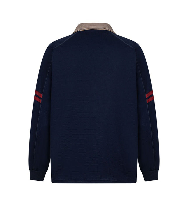 embroidered letter contrast color lapel long-sleeved top casual