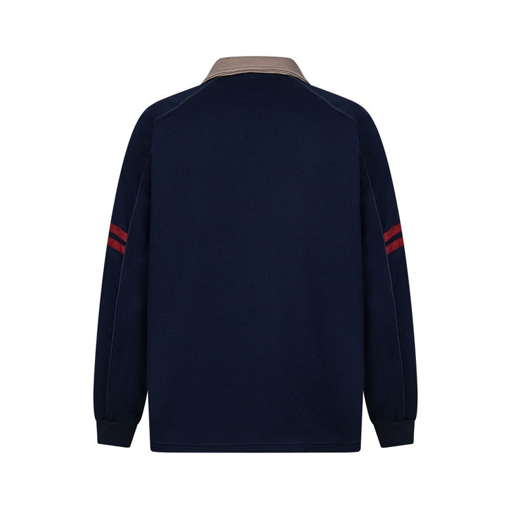 embroidered letter contrast color lapel long-sleeved top casual