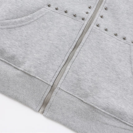 American trendy hooded sweatshirt men's autumn and winter heavy 400G design metal studded loose jacket