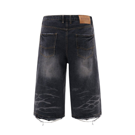 Patch Denim Straight Short Pants Male - TALKLESSFASHION