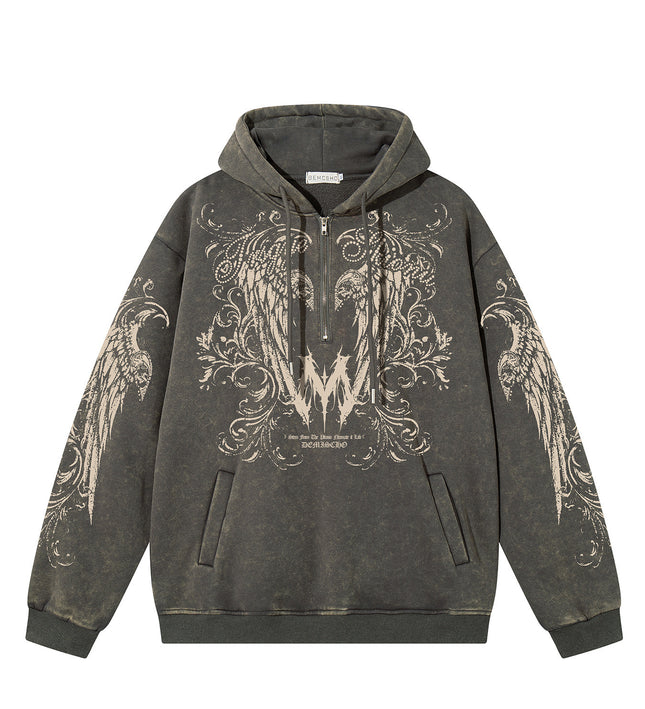 Graphic  Washed Hooded Pullover
