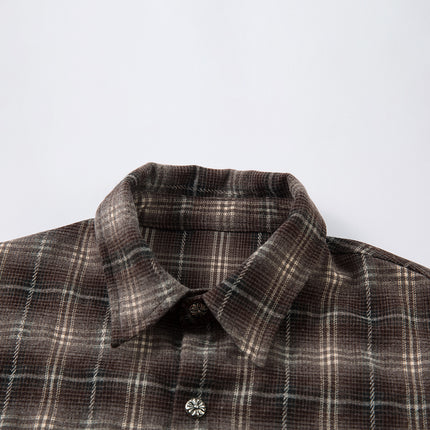 Jiayiku men's clothing 2025 autumn new American street trendy brand fake two pieces of broken ruffian handsome plaid shirt with long sleeves