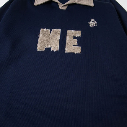 embroidered letter contrast color lapel long-sleeved top casual