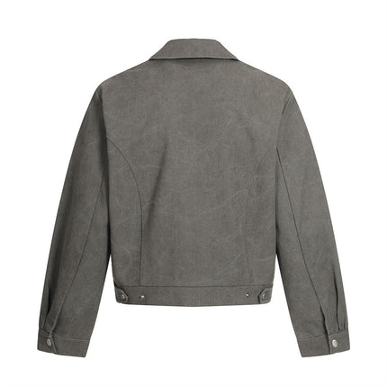 Plain cropped jacket men's solid color loose casual cleanfit high street trendy American suit collar cargo jacket