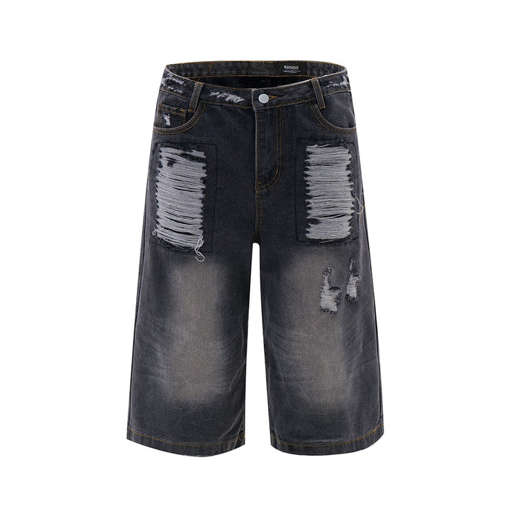 Patch Denim Straight Short Pants Male - TALKLESSFASHION
