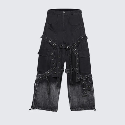 Dark retro washed shoulder pads ripped denim jacket