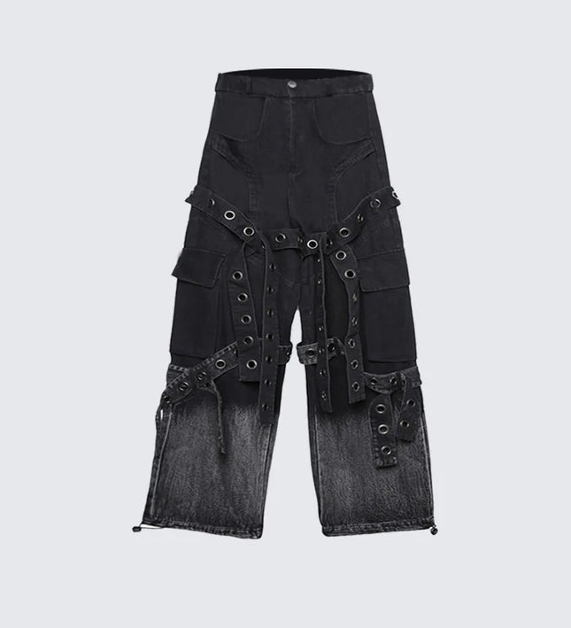Dark retro washed shoulder pads ripped denim jacket