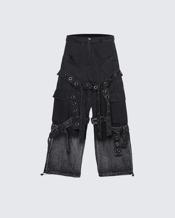 Dark retro washed shoulder pads ripped denim jacket