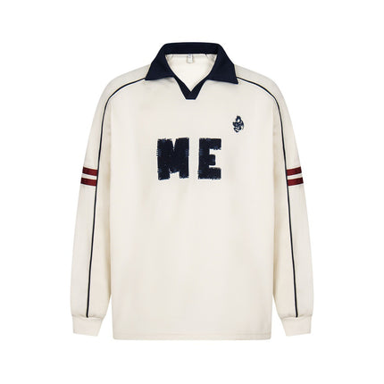 embroidered letter contrast color lapel long-sleeved top casual