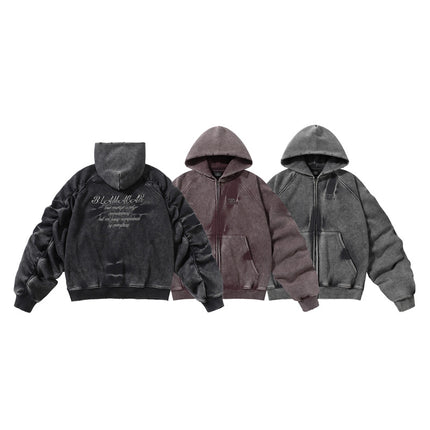 TALKLESS Washed Distressed ZIP-UP Hoodie—4226 - TALKLESSFASHION