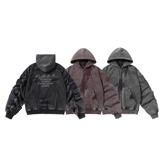 TALKLESS Washed Distressed ZIP-UP Hoodie—4226 - TALKLESSFASHION