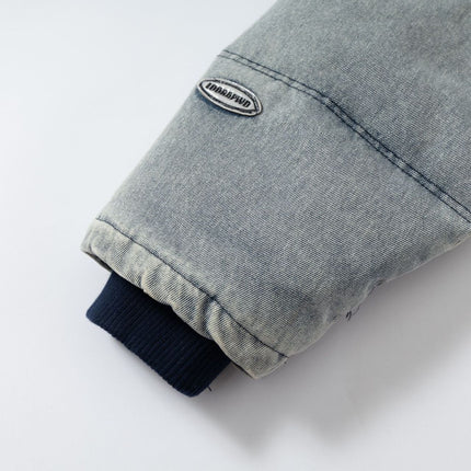 Washed Denim Stand Up Collar White Duck Down Jacket