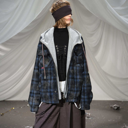 Real Shot American Vintage Check Fake Two Piece Hooded Padded Jacket