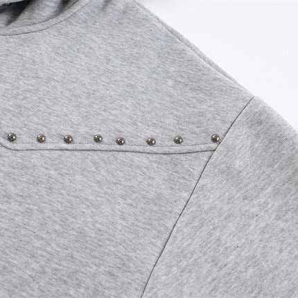 American trendy hooded sweatshirt men's autumn and winter heavy 400G design metal studded loose jacket