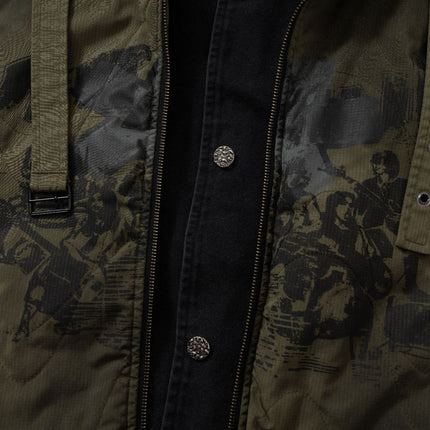 Heavy Industry Spray Print Stitching Fake Two Padded Jacket