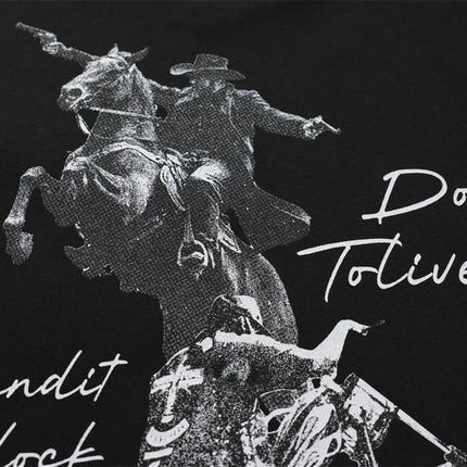 American vintage knight figure print loose long sleeve T-shirt