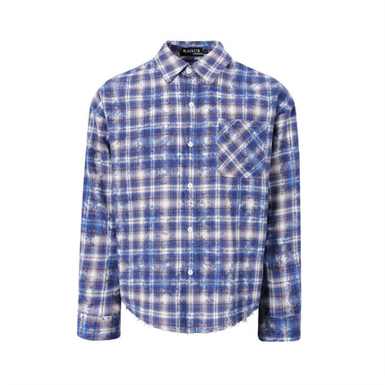 American vintage distressed plaid long sleeve