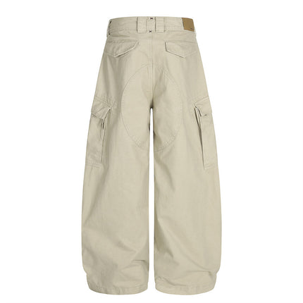 Workwear wide-leg slacks men's high street American vibe trendy design sense multi-pocket loose silhouette scimitar trousers