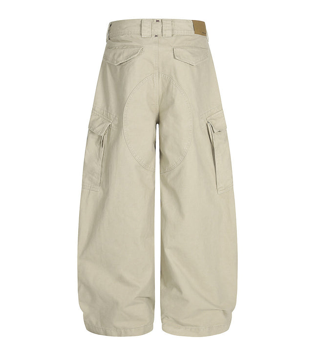 Workwear wide-leg slacks men's high street American vibe trendy design sense multi-pocket loose silhouette scimitar trousers